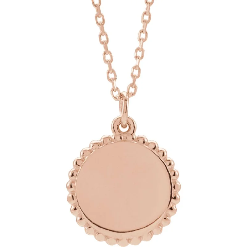 Ladies necklaces for dance nights -14k White, Yellow or Rose Gold 12mm Bead Edge Disc Necklace, 16-18 In.