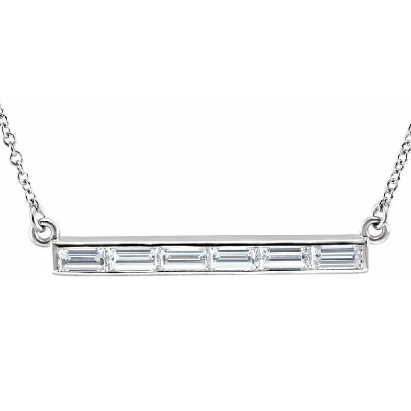 Ladies necklaces with throne pendants -14k White Gold & Diamond 4 or 6 Stone Baguette Bar Necklace, 17 Inch