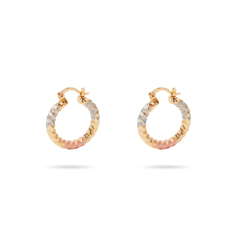 ladies-classic-teardrop-earrings-THE TRI COLOR RIDGE HOOP EARRINGS