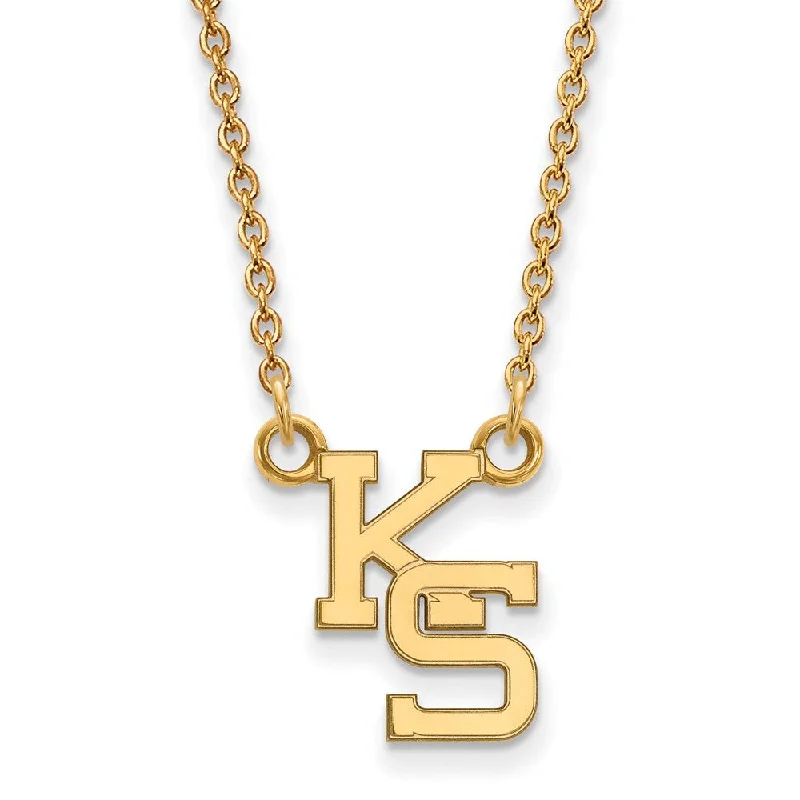 Ladies necklaces earthy flair -14k Gold Plated Silver Kansas State Small Pendant Necklace