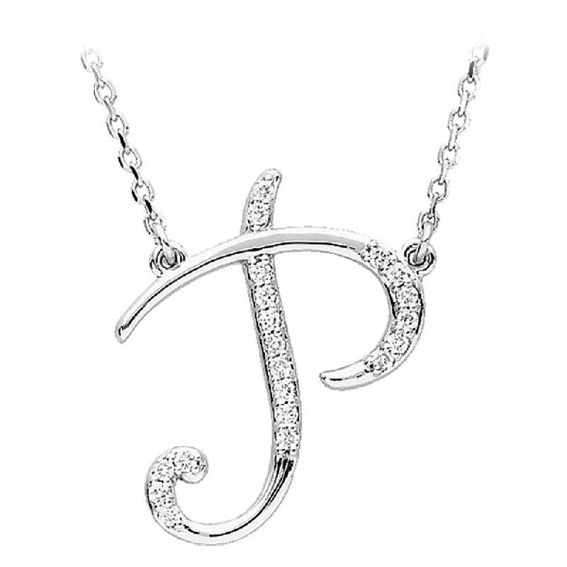 Ladies necklaces for startup vibes -1/10 Ctw Diamond Sterling Silver Medium Script Initial P Necklace 16in