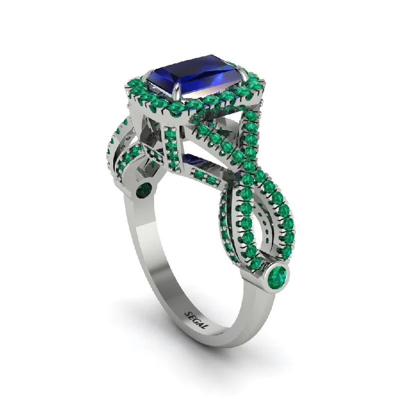 engagement-sapphire-pave-set-rings-Sapphire  Halo Radiant Splendor Engagement Ring - Kaylani No. 30