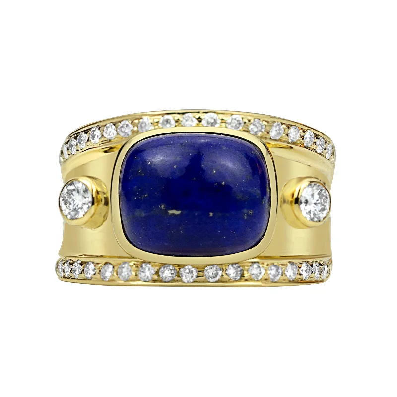 ladies-white-gold-cluster-rings-Ring - Lapis Lazuli And Diamond