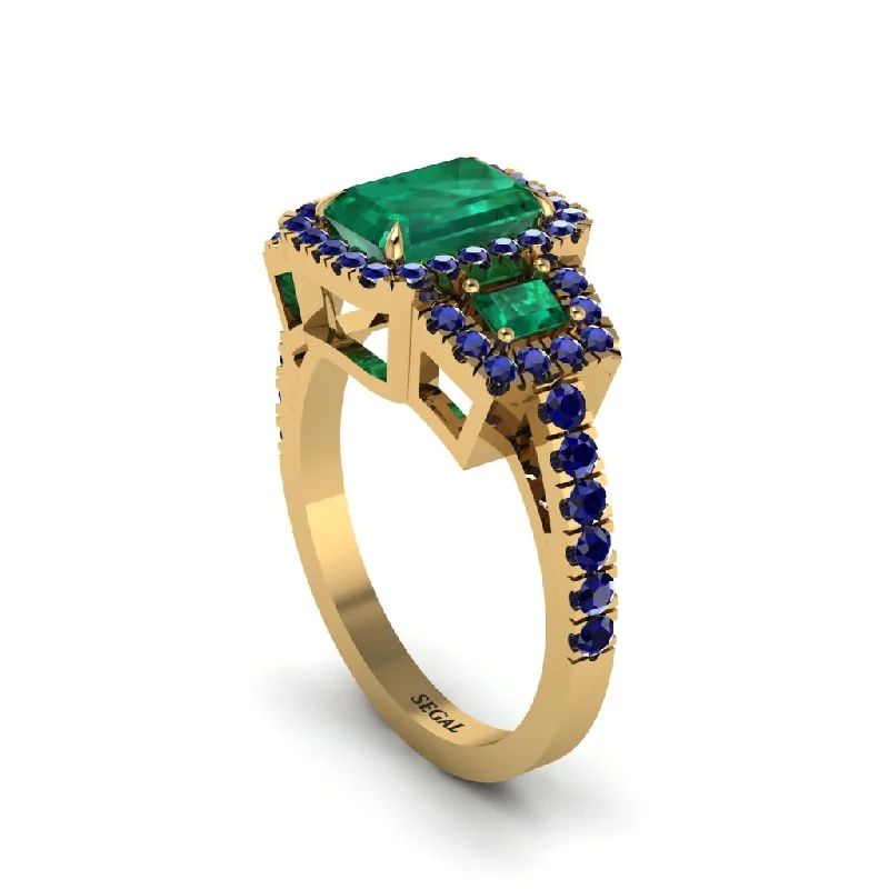 engagement-unique-diamond-rings-Emerald Three Halo Radiance Engagement Ring - Emely No. 64