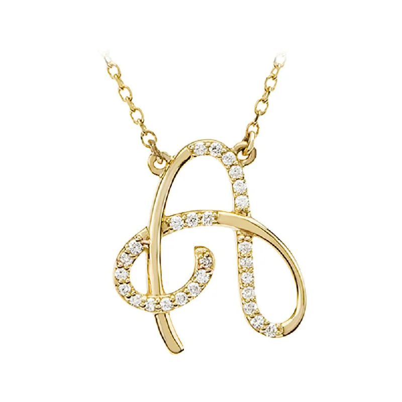 Ladies necklaces with dawn calcite -1/8 Ctw Diamond 14k Yellow Gold Medium Script Initial A Necklace, 17in