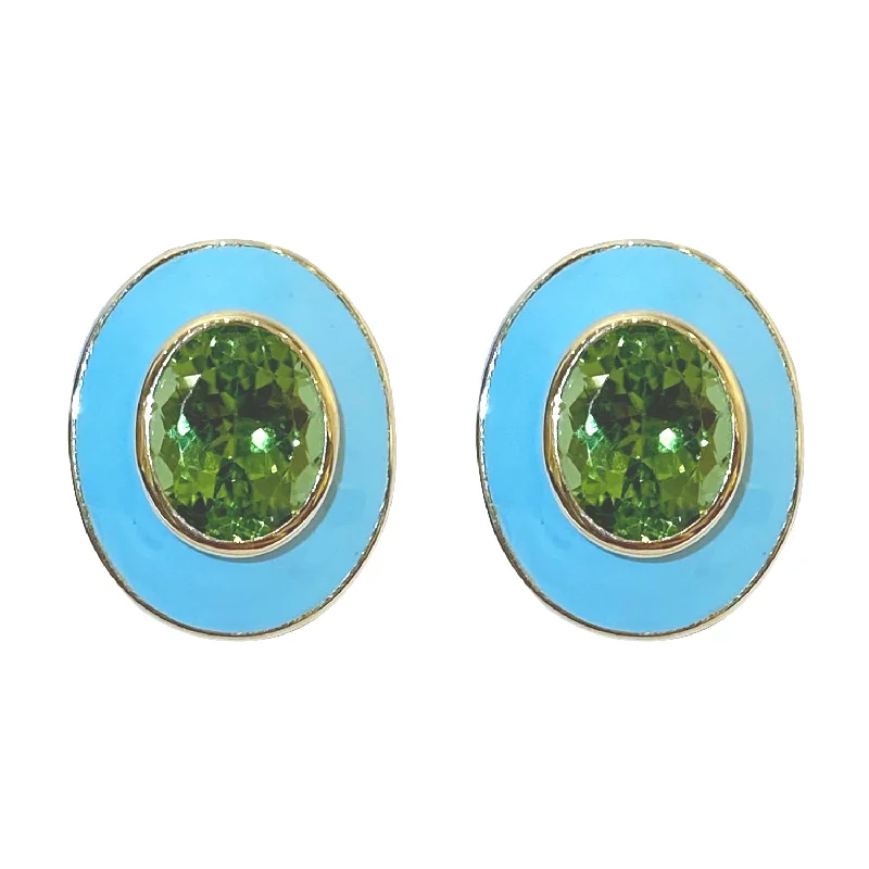 ladies-silver-diamond-earrings-Earrings - Peridot with enamel in 18K gold