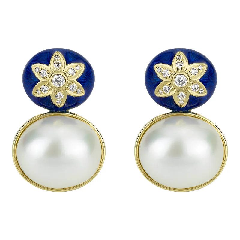 ladies-elegant-dangle-earrings-Earrings - South Sea Pearl And Diamond (enamel)