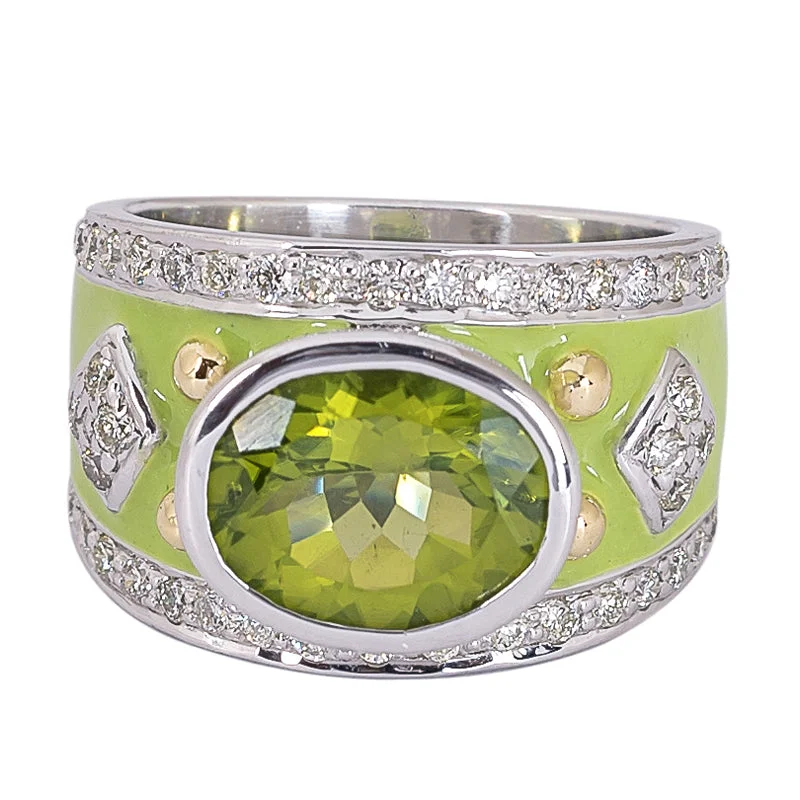 ladies-classic-silver-rings-Ring- Peridot and Diamond (Enamel)