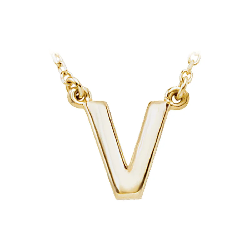 Ladies necklaces with wish quotes -14K Yellow Gold, Kendall Collection, Block Initial V Necklace, 16 Inch