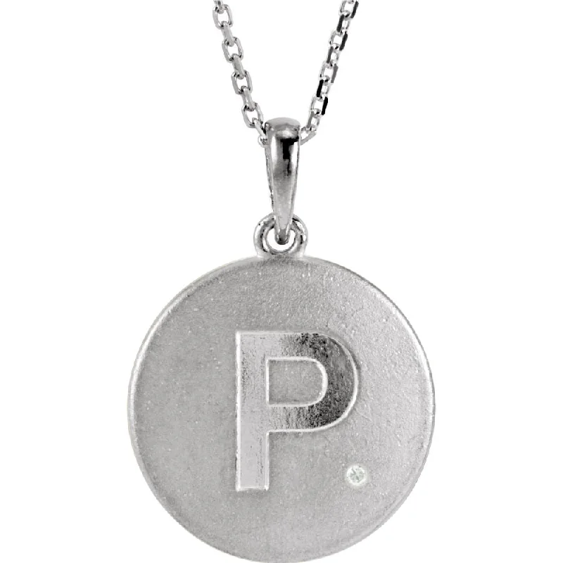 Ladies necklaces for wellness charm -The Emma Sterling Silver Diamond Block Initial P Disc Necklace, 18 In.