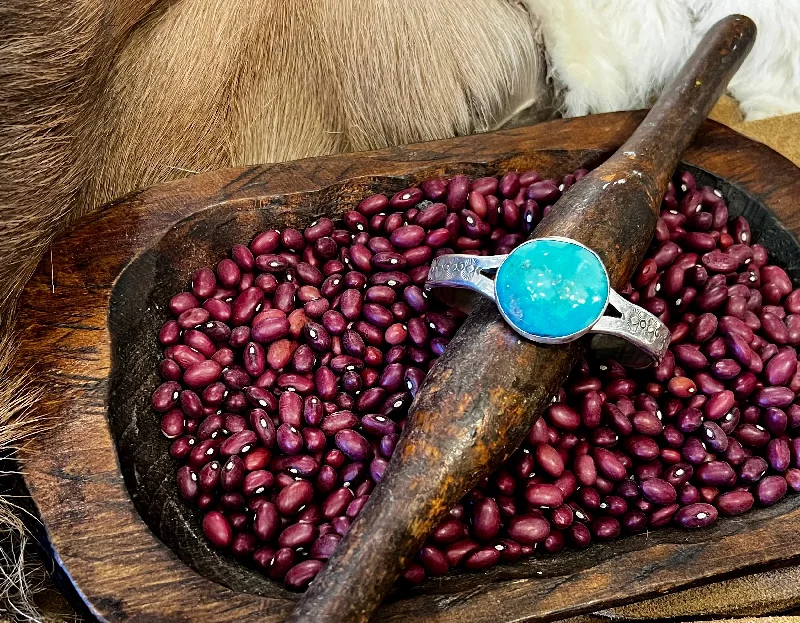 Ladies bracelets with rose opal -Bracelet/Cuff- Heavy Sterling Large Turquoise Stone