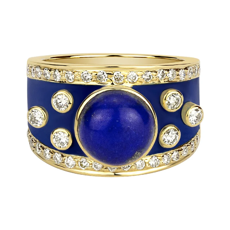 ladies-marquise-cut-emerald-rings-Ring - Lapis Lazuli And Diamond (enamel)