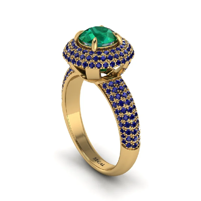 engagement-custom-gold-rings-Emerald Golden Majesty Pave Halo Engagement Ring - Myra No. 64