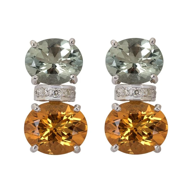 ladies-trendy-rose-gold-earrings-Earrings- Citrine, Green Quartz and Diamond  (263IS)