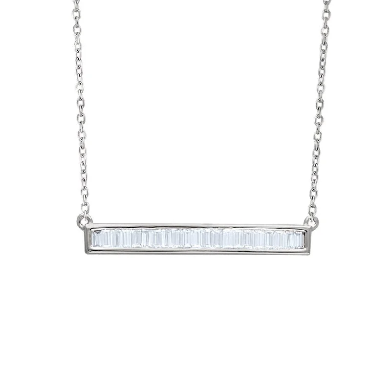 Ladies necklaces for modern trends -1/2 Ctw Diamond Baguette 28mm Bar 14k White Gold Necklace, 16-18 Inch