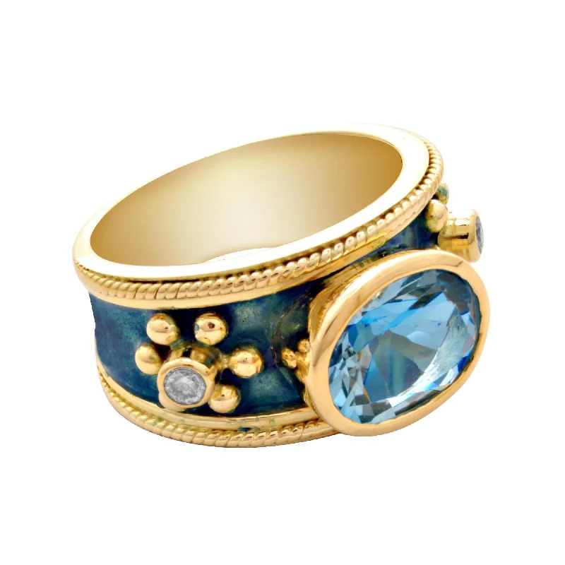 ladies-emerald-cut-rose-gold-rings-Ring-Blue Topaz and Diamond (Enamel)