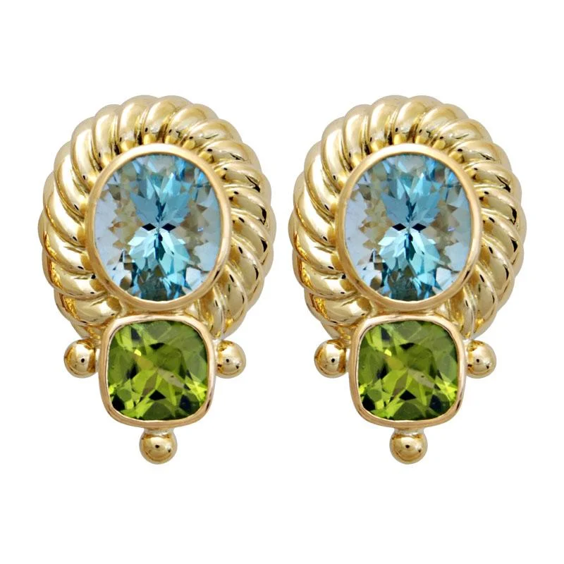 ladies-vintage-gold-earrings-Earrings-Blue Topaz and Peridot  (1700C)