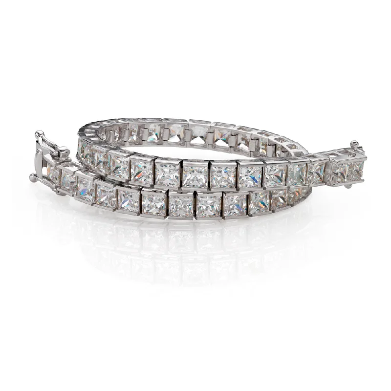 Ladies bracelets with aquamarine shine -Princess Cut tennis bracelet with 18.72 carats* of diamond simulants in 10 carat white gold