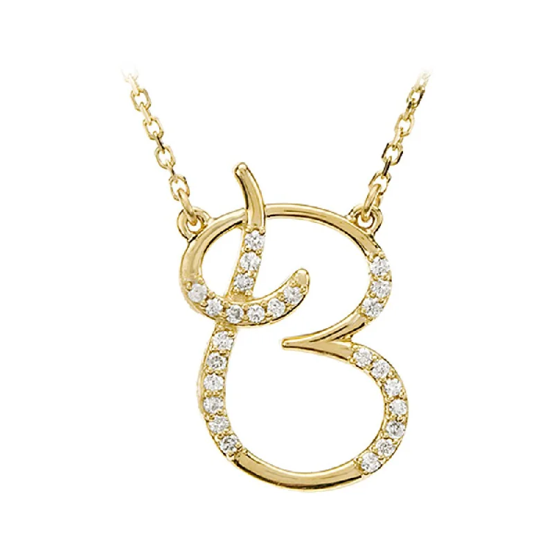 Ladies necklaces artisan elegance -1/8 Ct Diamond 14k Yellow Gold Medium Script Initial B Necklace, 17in