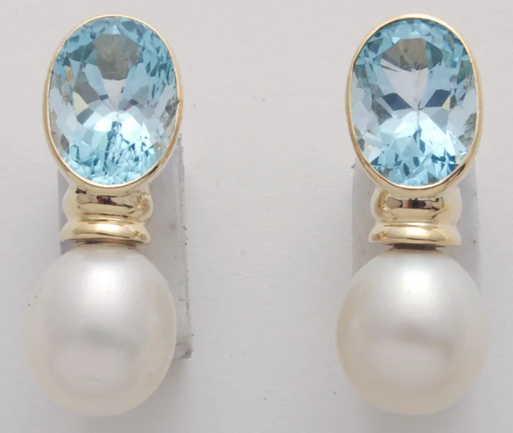 ladies-unique-ear-wrap-earrings-Repair - Earrings - Blue Topaz and Pearl in 18K gold (1636B)