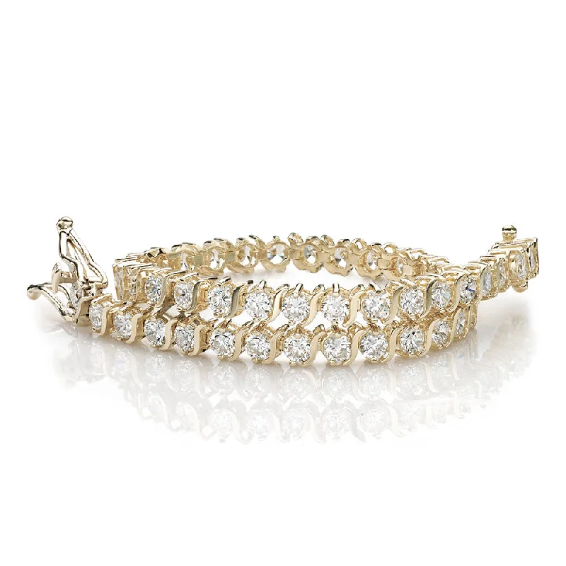 Ladies bracelets with lunar sapphire -Round Brilliant tennis bracelet with 5.28 carats* of diamond simulants in 10 carat yellow gold