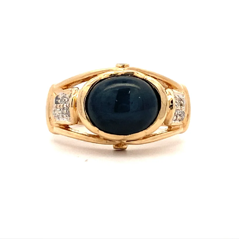 ladies-emerald-channel-set-rings-Estate Black Linde Star Ring in Yellow Gold