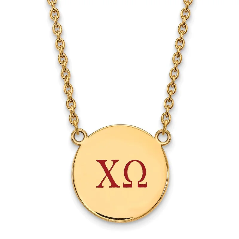 Ladies necklaces unique charm -14K Plated Silver Chi Omega Large Red Enamel Greek Letters Necklace