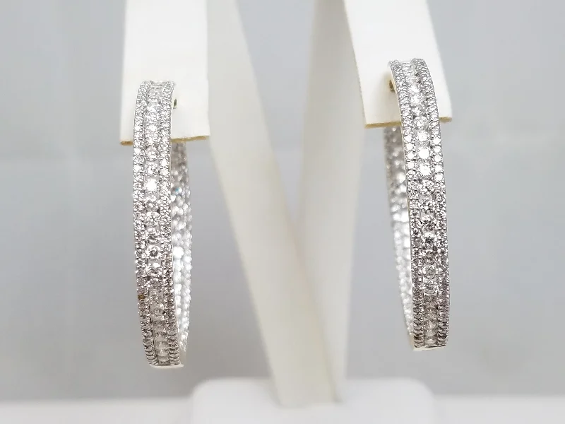 ladies-affordable-bar-drop-earrings-Sexy 14k Yellow Gold Natural Inside Outside Diamond Hoop Earrings