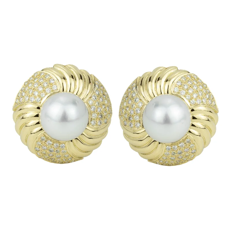 ladies-elegant-chandelier-earrings-Earrings - South Sea Pearl & Diamond