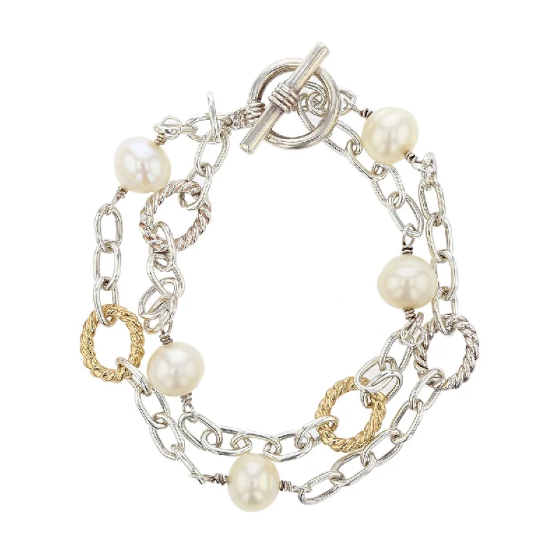 Ladies bracelets for cocktail elegance -14K Gold and Sterling Silver Baroque Pearl Bracelet