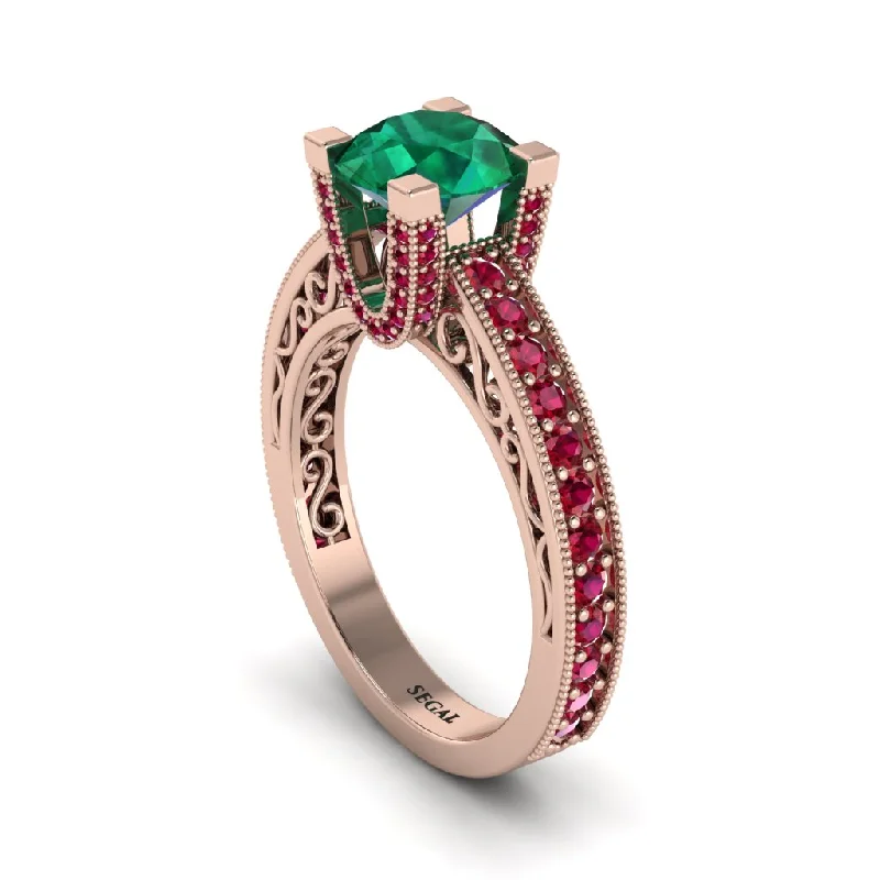 engagement-oval-rose-gold-rings-Emerald Scrollwork Vintage Filigree Engagement Ring - Abby No. 50