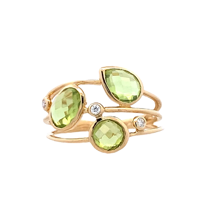 ladies-custom-gold-rings-Peridot and Diamond Contemporary Ring in Yellow GOld by Allison Kaufman