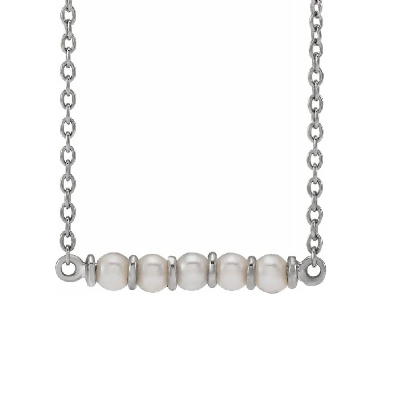 Ladies necklaces with lilac tourmaline -14K Yellow or White Gold FW Cultured Pearl Small Bar Necklace, 18 Inch