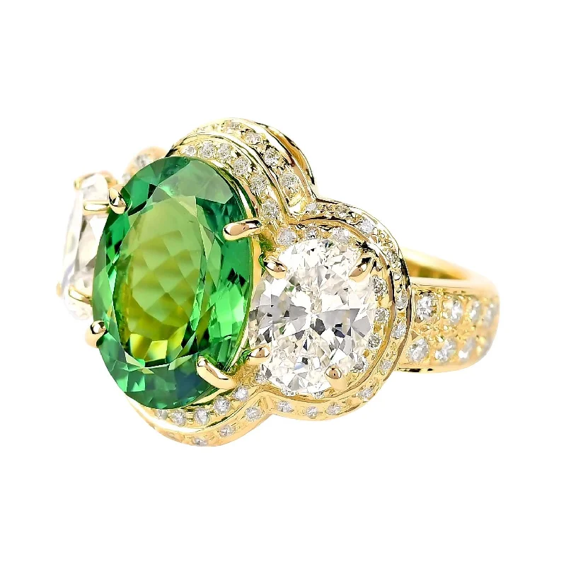 ladies-handmade-white-gold-rings-Ring - Green Tourmaline, Crystal and Diamond