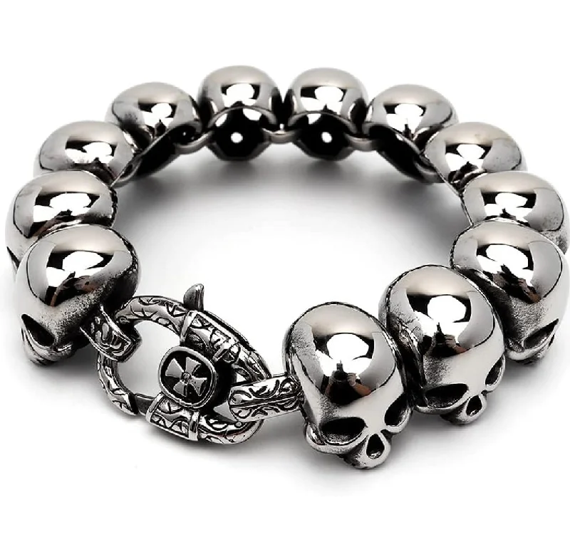 Ladies bracelets for culinary charm -Stainless Steel 23mm Skull Head Bracelet