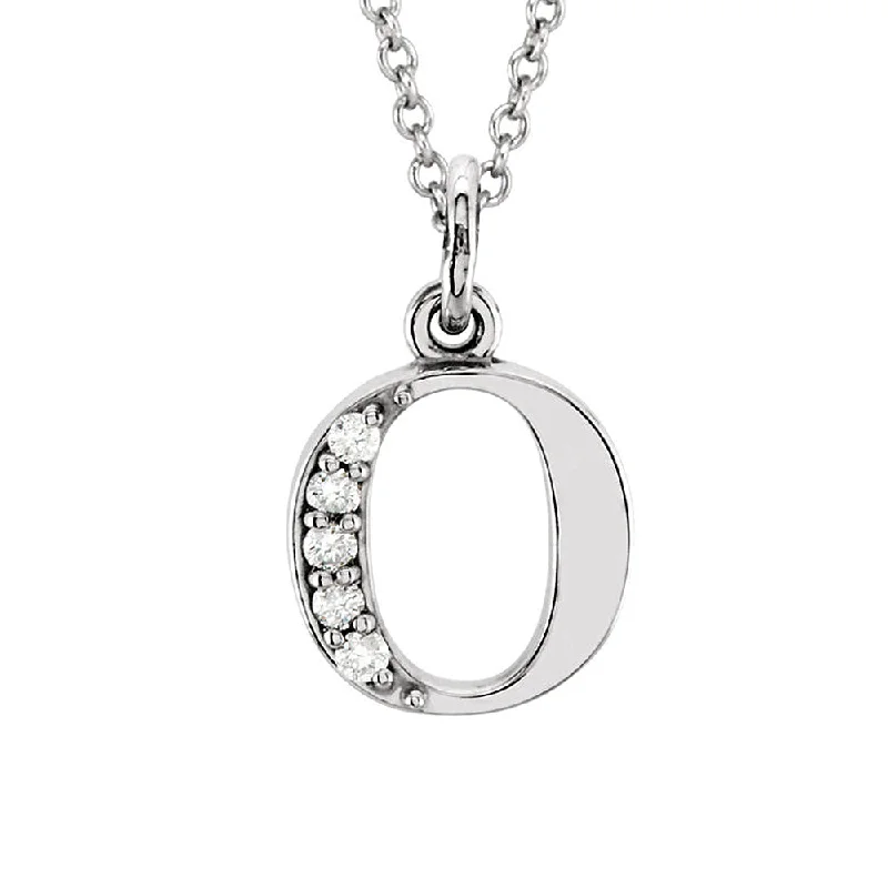 Ladies necklaces fine charm -The Abbey 14k White Gold Diamond Lower Case Initial 'o' Necklace 16 In