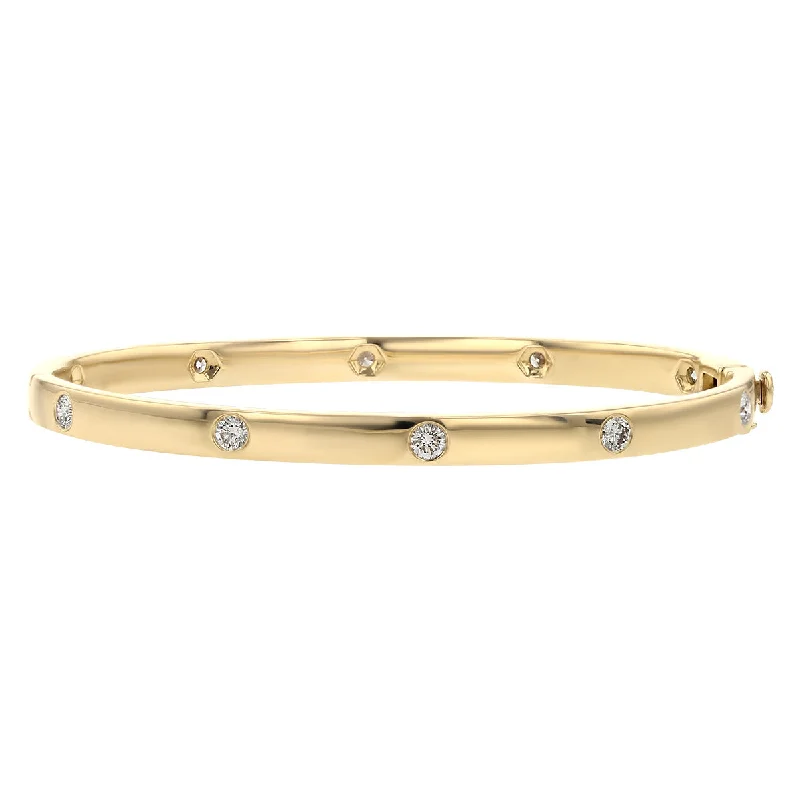 Ladies bracelets fun charm -14K Yellow Gold Diamond Hinged Bangle Bracelet