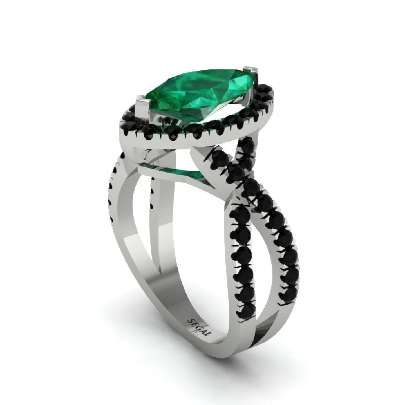 engagement-pearl-tension-set-rings-Emerald Marquise Split Shank Engagement Ring - Carly No. 36