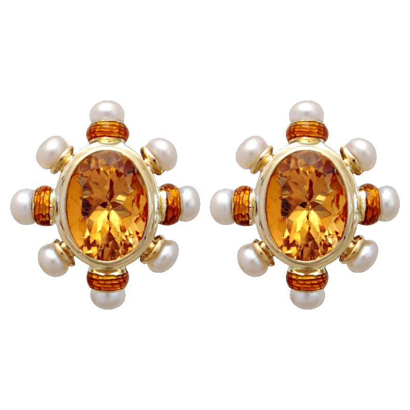 ladies-gold-rose-gold-earrings-Earrings- Citrine And Pearl(enamel) (1784A)