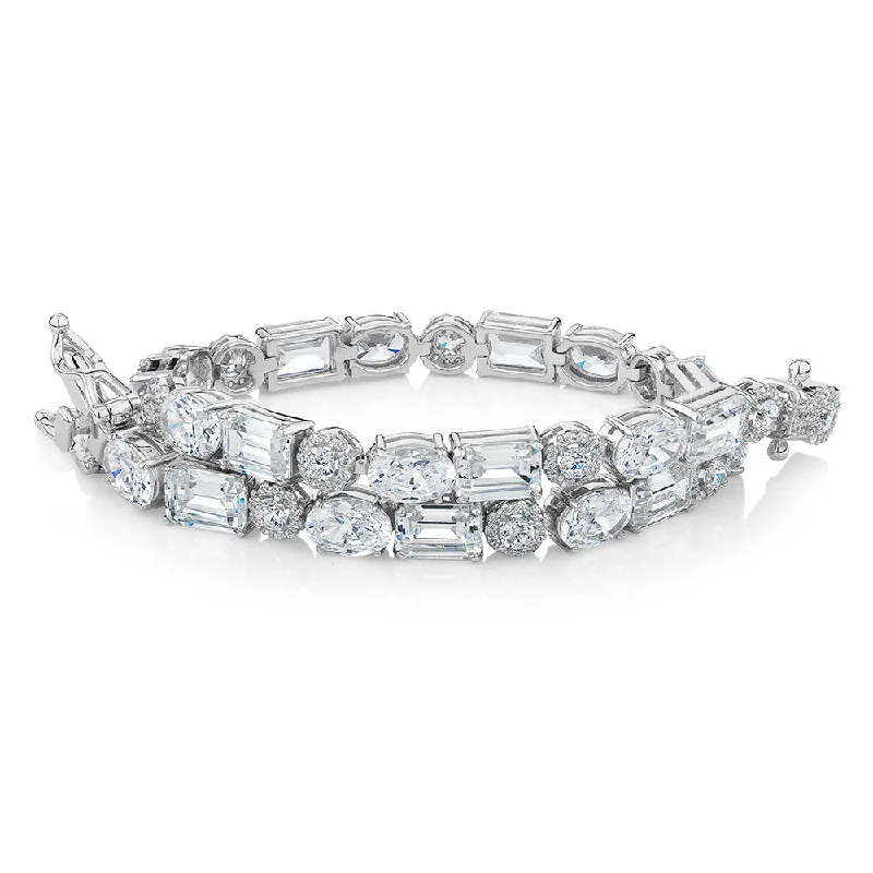 Ladies bracelets vintage elegance -Emerald Cut, Oval and Round Brilliant tennis bracelet with 21.98 carats* of diamond simulants in sterling silver