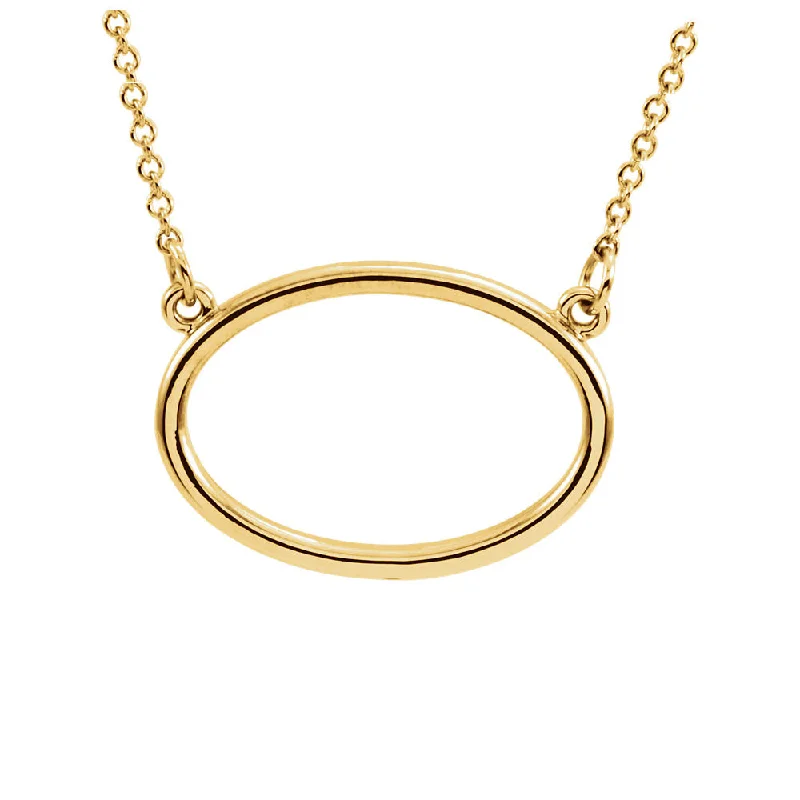 Ladies necklaces with claw pendants -Polished 19mm Horizontal Oval Necklace in 14k Yellow Gold, 16 Inch