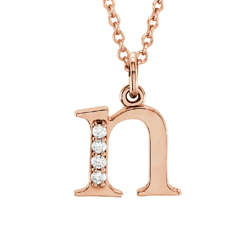 Ladies necklaces with twist pendants -The Abbey 14k Rose Gold Diamond Lower Case Initial 'n' Necklace 16 In