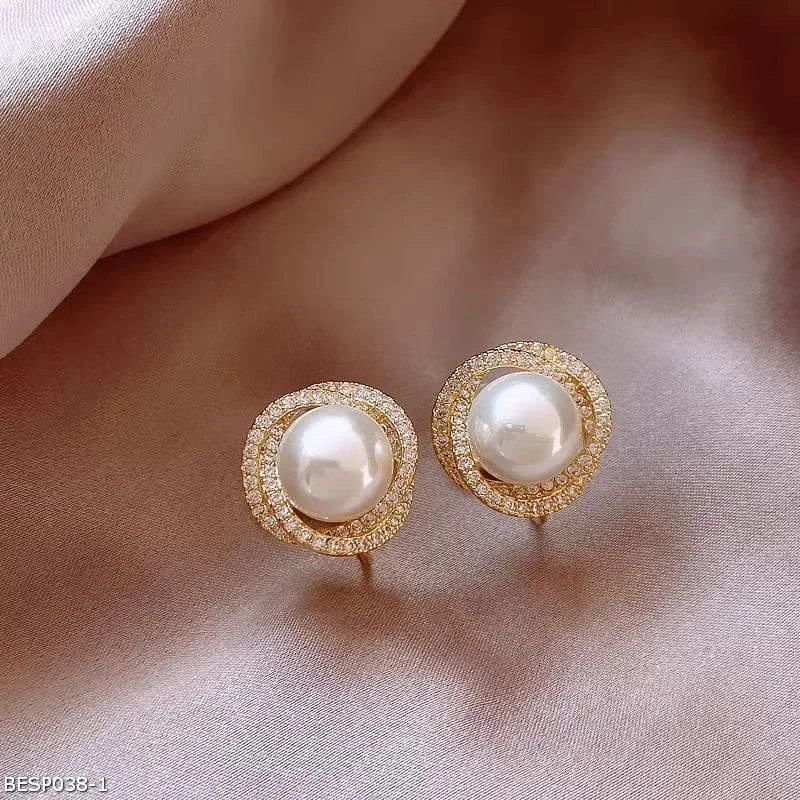 ladies-everyday-silver-earrings-Pearl stud earrings