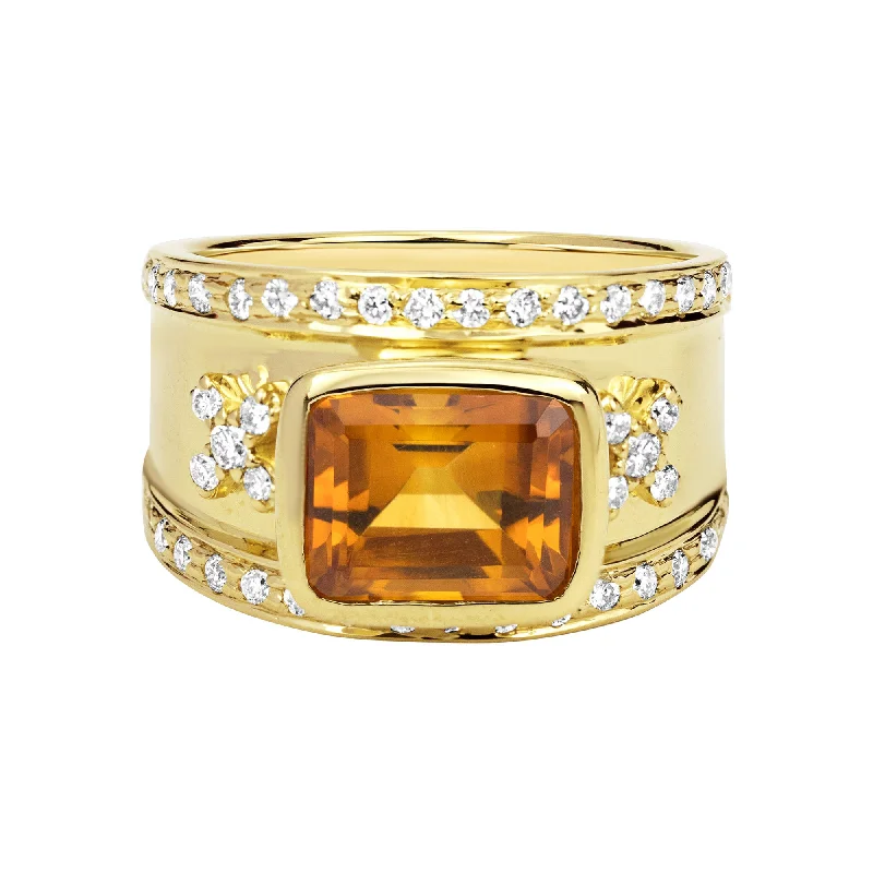 ladies-radiant-cut-emerald-rings-Ring - Citrine And Diamond