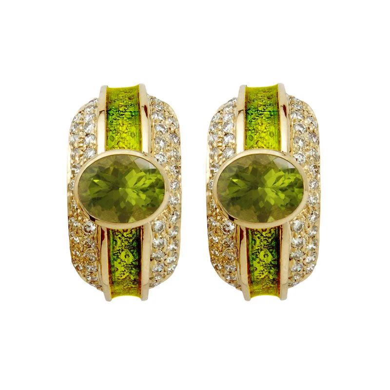 ladies-rose-gold-silver-earrings-Earrings- Peridot And Diamond (Enamel) (1230I)