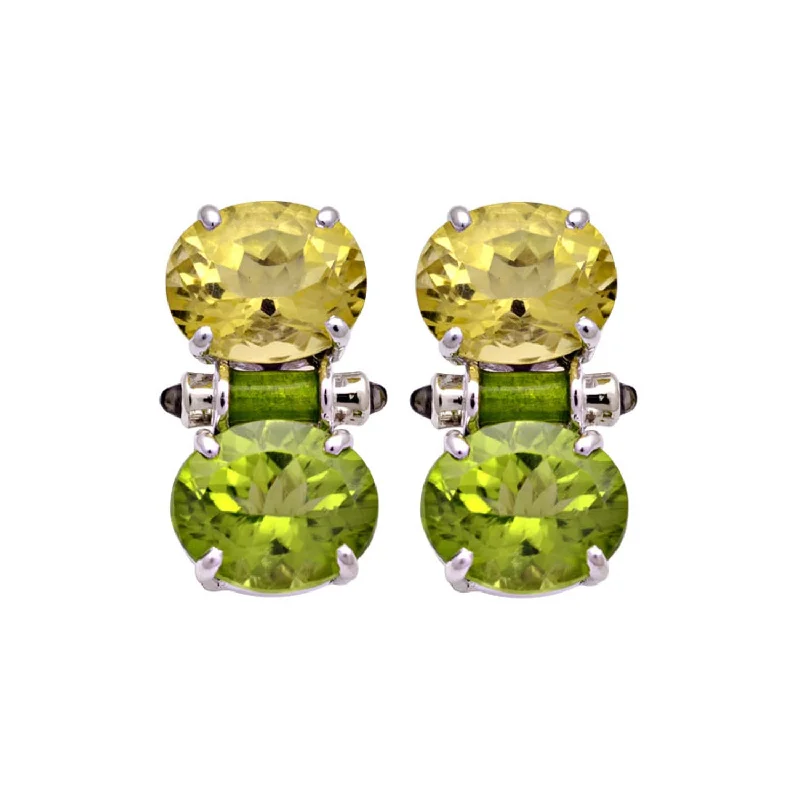 ladies-silver-flower-earrings-Earrings- Lemon Quartz, Peridot And Blue Sapphire (Enamel) (158ES)