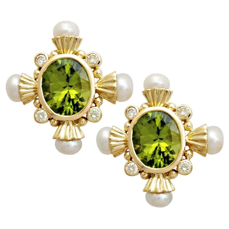 ladies-gift-ear-wrap-earrings-Repair - Earrings-Peridot , Pearl and Diamond  (1658K)