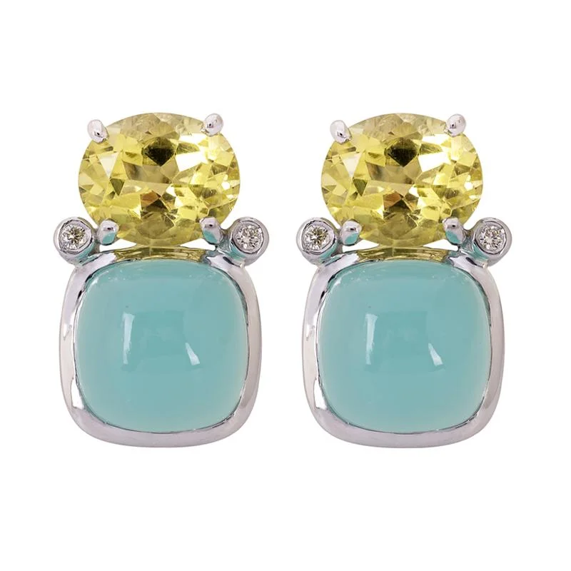 ladies-crystal-mini-hoop-earrings-Earrings- Chalcedony, Lemon Quartz and Diamond  (263DS)