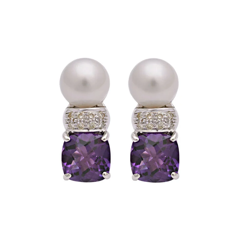 ladies-party-mini-hoop-earrings-Earrings- Amethyst, South Sea Pearl And Diamond (160LS)