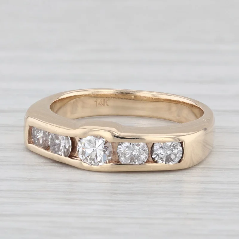 engagement-round-platinum-rings-0.61ctw Diamond 5-Stone Band 14K Yellow Gold Size 4.75 Ring Engagement Wedding